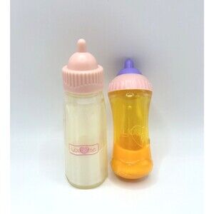 Toys R Us You & Me MAGIC Disappearing Baby Doll Milk & Orange Juice Bottle Set